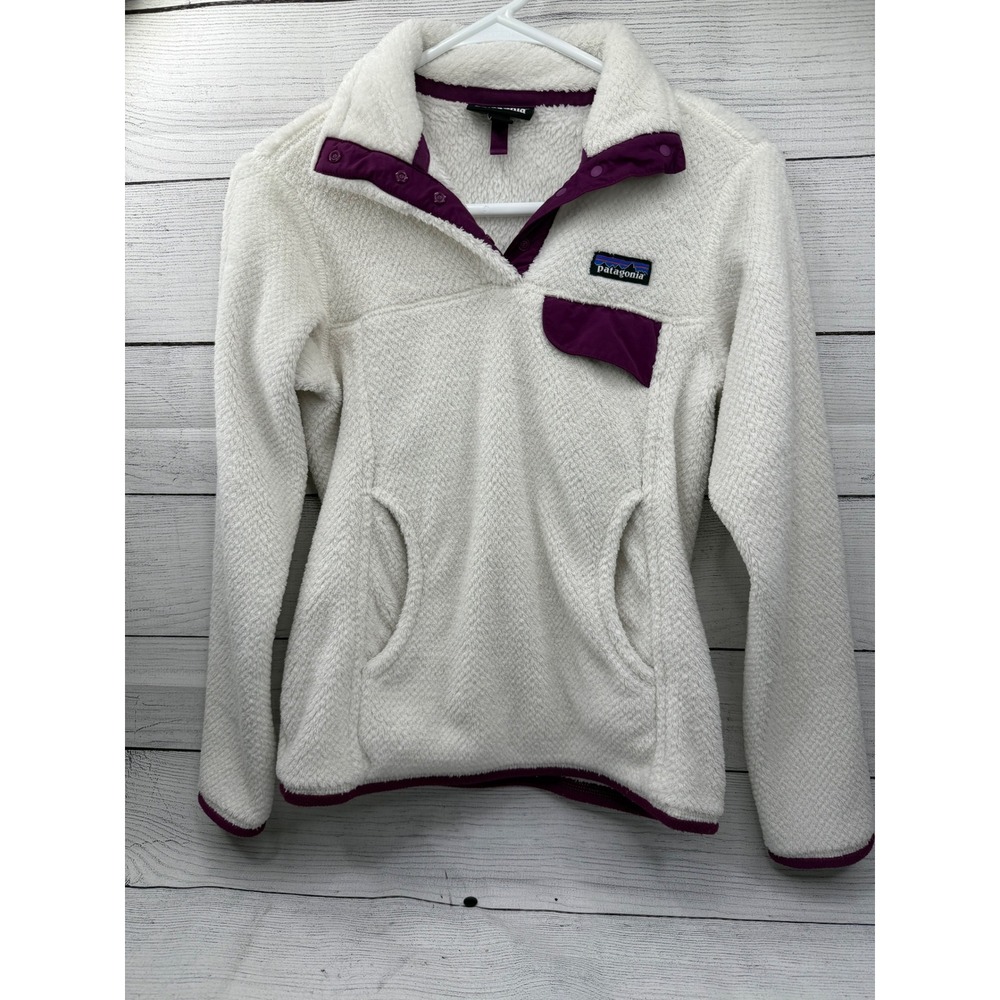 Patagonia Better Sweater Fleece Pullover Womens XXS White Purple Trim